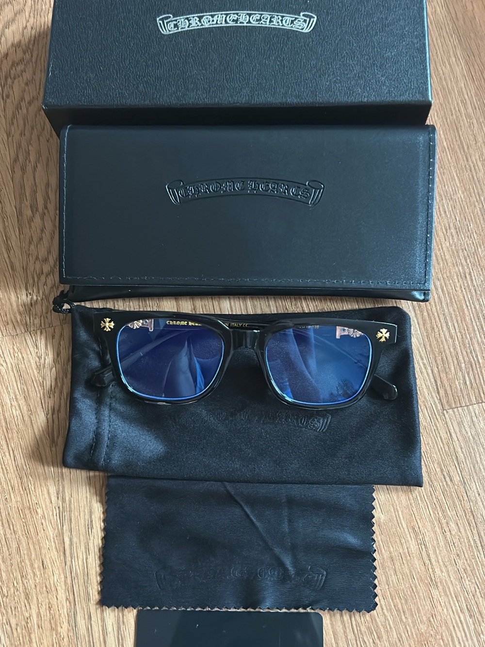 Chrome Hearts Black Sunglasses Temple with Gold Logo Accent